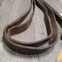 Pr v.Thick Stirrup Leathers *gc/fair, v.stiff, uneven, thread, scrapes, xholes, rubs