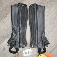 Pr Leather Half Chaps *gc, clean, mnr lining tear scuffs, rubs, faded, stretch els, undone stitching, curled
