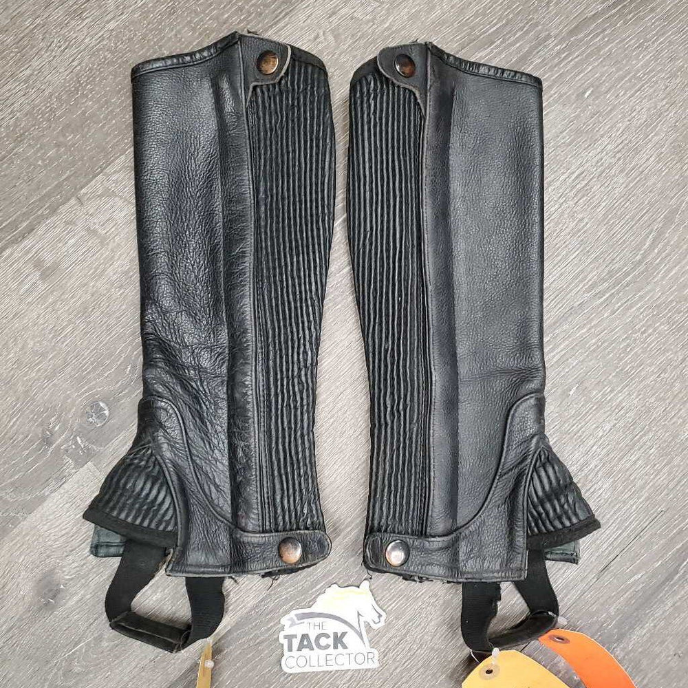 Pr Leather Half Chaps *gc, clean, mnr lining tear scuffs, rubs, faded, stretch els, undone stitching, curled