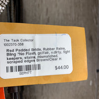 Rsd Padded Bridle, Rubber Reins, Bling *No Flash, gc/fair, v.dirty, tight keepers, stains, mismatched, scraped edges
