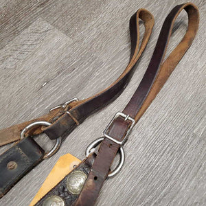 Basket Weave Leather Western Breast Collar, Silver Conchos, Engraved Metal Added *gc, dirt, rusty screws, rubs, scuffs