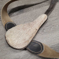 Elastic & Leather Breastplate, snaps *fair/gc, thin sheepskin, xholes, dry, stiff, dirty, scraped edges, faded
