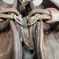 Open Front Leather Boots, buckles *gc, older, scraped, trimmed straps, v.dirty