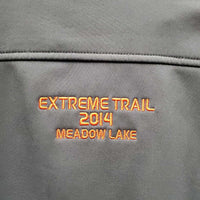 Soft Shell Jacket, Fleece Lined, Zipper "Extreme Trail 2014" *gc, seam puckers, mnr dirt?stain & snags
