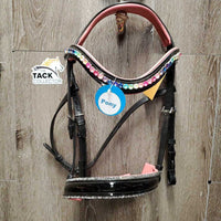 Rsd Padded Monocrown Bridle, Crank, Bling Browband, Glitter edges, Patent Leather *like new, v.mnr dirt, stains & rub
