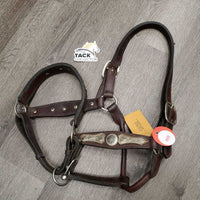 Thick Leather Western Horsemanship Halter, silver *vgc, clean, mnr scraped edges & film
