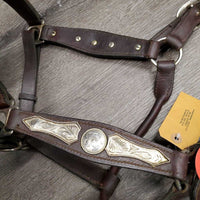 Thick Leather Western Horsemanship Halter, silver *vgc, clean, mnr scraped edges & film
