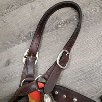 Thick Leather Western Horsemanship Halter, silver *vgc, clean, mnr scraped edges & film
