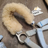 Nylon Halter, Fleece lined, snap, Braided Lead Rope *vgc, stains, older, rust, clean, mnr clumpy
