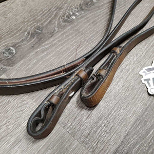 Rubber Lined Curb Reins *gc, warped, rubbed, threads, dry, cracks