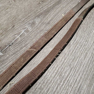 Rubber Lined Curb Reins *gc, warped, rubbed, threads, dry, cracks