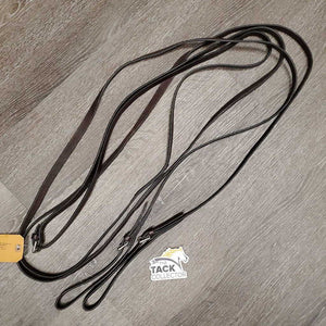 Pr Narrow Leather Draw Reins, loop ends, roller buckles *vgc, clean, film, residue, stains