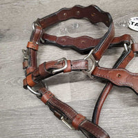 Scalloped Leather Western Showmanship Show Halter *gc, clean, scrapes, stains, NO CONCHOS