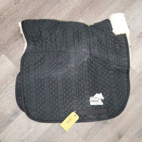 Quilt Sheepskin Double Back Dressage Pad *gc, mnr hair, shrunk, frayed rubbed binding, threads, cut tabs, pilly