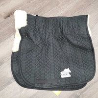 Quilt Sheepskin Double Back Dressage Pad *gc, mnr hair, shrunk, frayed rubbed binding, threads, cut tabs, pilly
