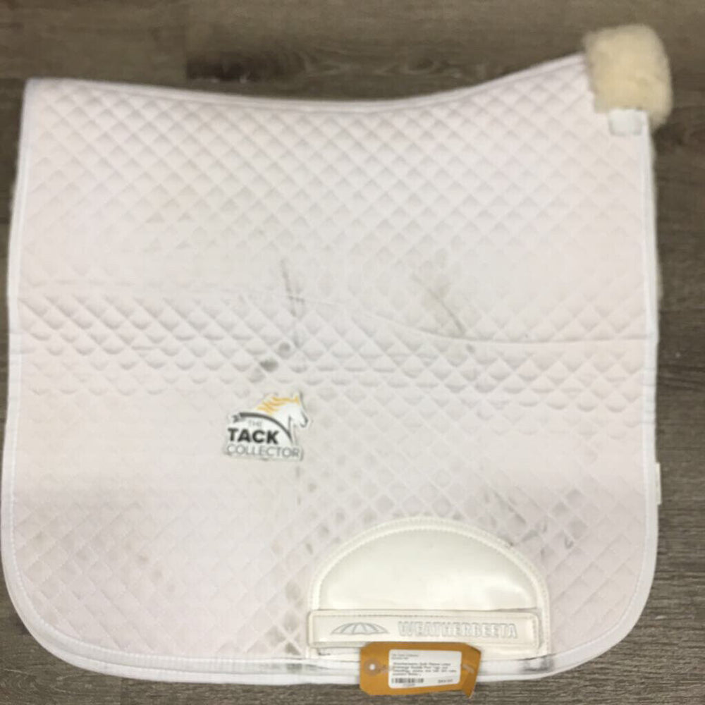 Quilt Fleece Lined Dressage Saddle Pad *vgc, cut tabs, dingy, stains, mnr hair, lint, rubs, puckers