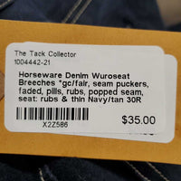 Denim Wuroseat Breeches *gc/fair, seam puckers, faded, pills, rubs, popped seam, seat: rubs & thin
