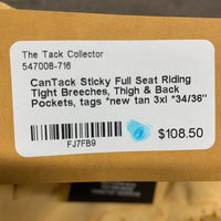 Sticky Full Seat Riding Tight Breeches, Thigh & Back Pockets, tags *new
