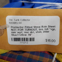 Fitted Show Rain Sheet NOT FOR TURNOUT, ties, tail *vgc, mnr wpf, mnr dirt, stain, older
