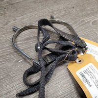 Pr Light POW Spurs, light Braided Nylon Straps *fair/gc, pitted, bubbled, dirt, scratches
