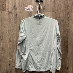 LS Sun Shirt, 1/3 Zip Up, Mesh Sleeves *gc, pulled & loose pit seams, mnr stains, discolored mesh