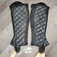 Pr Synthetic Fleece Lined Quilt Half Chaps *vgc, mnr dirt, hair, missing top snap-L
