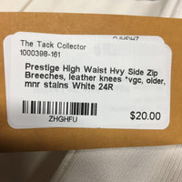 High Waist Hvy Side Zip Breeches, leather knees *vgc, older, mnr stains
