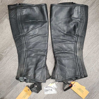 Leather Half Chaps *gc/fair, unstitched, dirty, stains, creases, rubs, curled edges, loose snap
