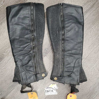 Leather Half Chaps *gc/fair, unstitched, dirty, stains, creases, rubs, curled edges, loose snap