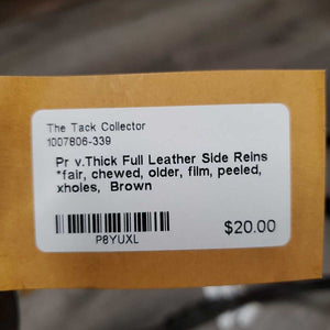 Pr v.Thick Full Leather Side Reins *fair, chewed, older, film, peeled, xholes