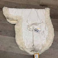 Fitted Cotton Top Sheepskin Hunter Saddle Pad, billet cut outs *gc, clean, stains, mnr hair, clumpy fleece, rubbed edges
