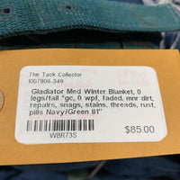 Med Winter Blanket, 0 legs/tail *gc, 0 wpf, faded, mnr dirt, repairs, snags, stains, threads, rust, pills
