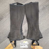 JUNIORS Pr Fabric Half Chaps *fair, rubs/faded, shavings, mnr stains, stretched, torn, holey, dirty, poop
