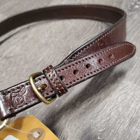 Leather Belt, Gold Bit Buckle, adjustable sides *vgc, mnr dents & scratches, clean, older
