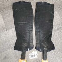 Pr Synthetic Half Chaps *fair, dirty, peeled, faded, unstitched edges, holes
