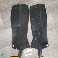 Pr Synthetic Half Chaps *fair, dirty, peeled, faded, unstitched edges, holes
