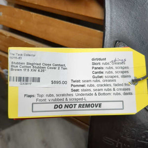 17.5 XW 6.25" Stubben Siegfried Close Contact, Blue Cotton Stubben Cover, Xlg Front (covered) & Back Blocks: aftermarket, Wool Flocking, Flaps: 14"L x 13"W Serial # 7169965 31