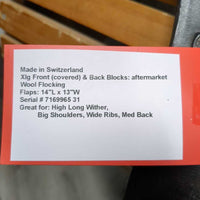 17.5 XW 6.25" Stubben Siegfried Close Contact, Blue Cotton Stubben Cover, Xlg Front (covered) & Back Blocks: aftermarket, Wool Flocking, Flaps: 14"L x 13"W Serial # 7169965 31
