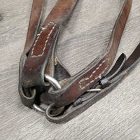 Flat Breastplate, Standing Martingale Attachment *fair, stiff, dry, chewed, older, shortened?, replaced/repaired stitching, dirt, dents, film, xholes, rust, dents, crack
