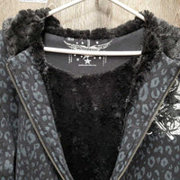 Faux Fur Lined Sweatshirt Hoodie, bling, zipper *gc, missing bling, faded, thread
