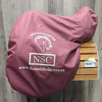 17 Adj *Set MW *5.25" NSC Rhomeo Monoflap Dressage Saddle, Burgundy Saddle Doctor Cover, Lg Exterior Front Blocks, Front & Rear Gusset Panels, Wool Flocking, Flaps: 17"L x 9"W Serial #: P 3 17 31 MR 63911
