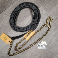 Thick 82" Leather Lead, 22" Nose Chain "Equi-Products" *gc, clean, creases, mnr film, oxidized, dents
