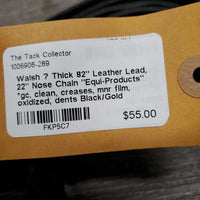 Thick 82" Leather Lead, 22" Nose Chain "Equi-Products" *gc, clean, creases, mnr film, oxidized, dents
