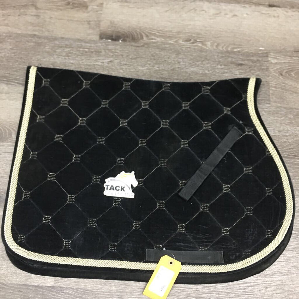 Velvet Jumper Saddle Pad, x2 piping, tabs *gc, dirty, hairy, lint, rubs, bare spots