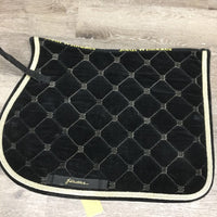 Velvet Jumper Saddle Pad, x2 piping, tabs *gc, dirty, hairy, lint, rubs, bare spots
