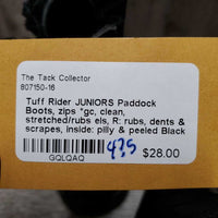 JUNIORS Paddock Boots, zips *gc, clean, stretched/rubs els, R: rubs, dents & scrapes, inside: pilly & peeled
