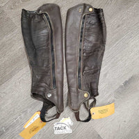 Pr Leather Half Chaps *fair, v.stretched, creased, cracks - holes, dry, stiff, clean, peeling, broken elastic, v.pilly, peeled seam
