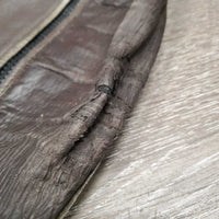 Pr Leather Half Chaps *fair, v.stretched, creased, cracks - holes, dry, stiff, clean, peeling, broken elastic, v.pilly, peeled seam
