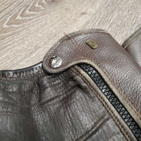 Pr Leather Half Chaps *fair, v.stretched, creased, cracks - holes, dry, stiff, clean, peeling, broken elastic, v.pilly, peeled seam
