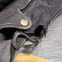 Pr Leather Half Chaps *fair, v.stretched, creased, cracks - holes, dry, stiff, clean, peeling, broken elastic, v.pilly, peeled seam
